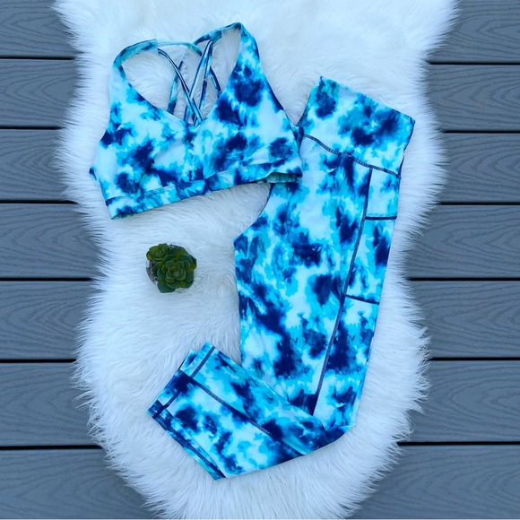 Ideology blue printed legging & sports bra matching set